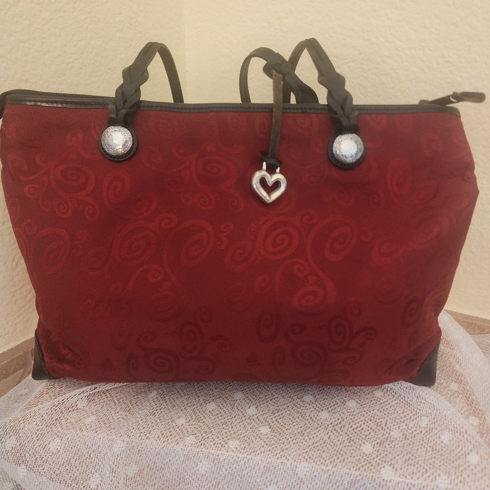 Brighton Red Mevelyn Printed Fabric Leather Trimmed Purse